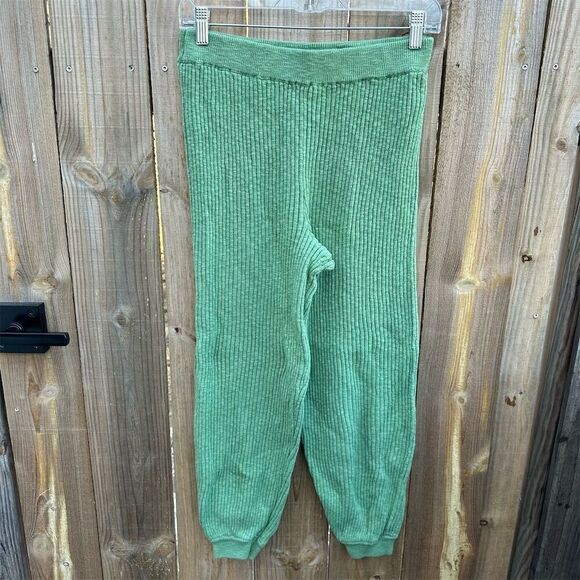 Free People Women's Green Ribbed Knit Sweatpants Size S Casual - Picture 1 of 3
